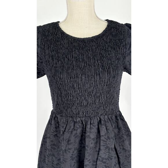 Disturbia Amun Smocked Midi Dress Floral Jacquard Womens Size 6 UK 10 Black New - Picture 7 of 14